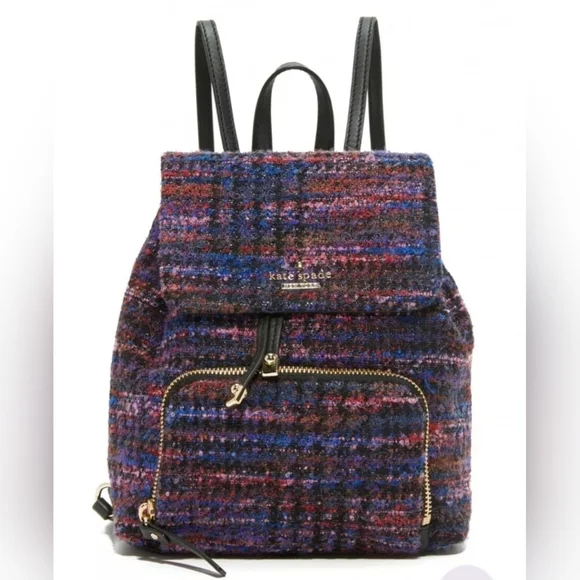 Kate Spade Emerson Fabric Jessa Tweed Backpack Burgundy/Multi 90's Inspired Bag - Picture 4 of 16